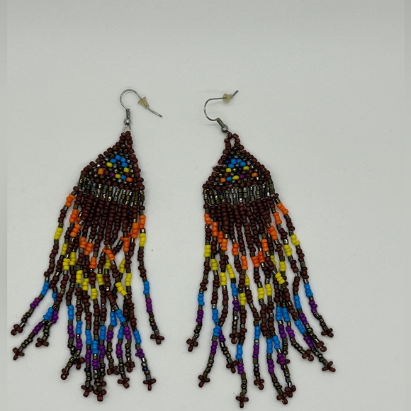 Boho Multicolored Besded pierced earrings with stoppers - Picture 2 of 5